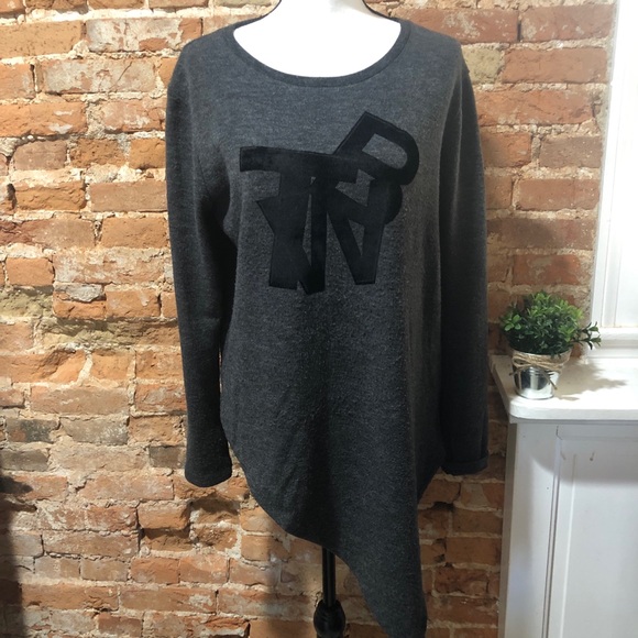 Zara Sweaters - ZARA ASYMMETRICAL HEM CHARCOAL GREY SWEATER- L